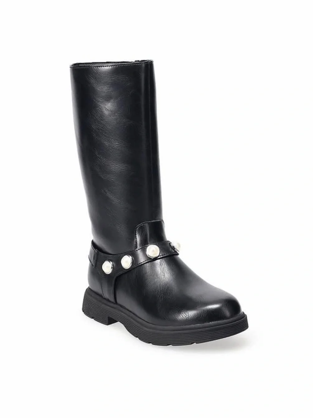 Sonoma Black Knee Boot with Pearl Strap